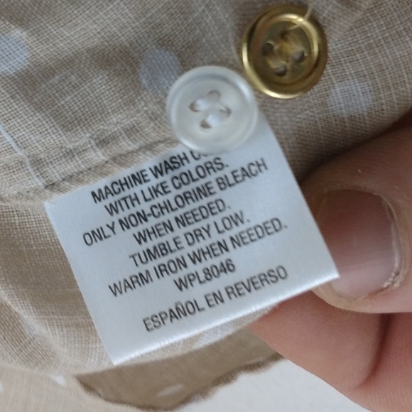 Charter Club 100% Linen Cream Color  White Polka  Dot Button Up Blouse - Picture 13 of 14